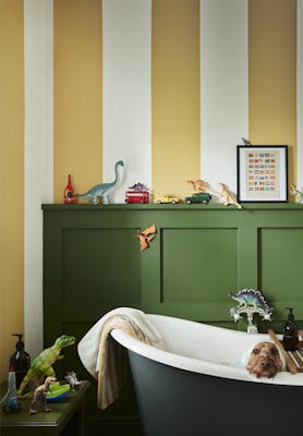 Yellow-Pink Striped Bathroom