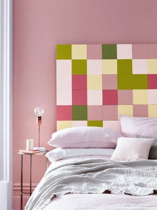 Pink and green checked headboard